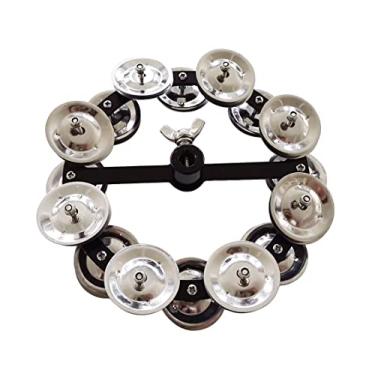 Imagem de TUOREN Pandeiro Hihat Symbal montável de 14 cm com 8 jingles de aço de fileira dupla para bateria preta