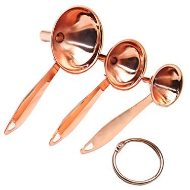 Imagem de Conjunto de 3 funis de aço inoxidável com alças longas para encher funil de cozinha e usar para transferir óleos líquidos, ingredientes secos em pó, rosa dourado