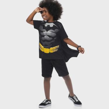 Imagem de Camiseta Infantil Menino Verão Batman Com Capa Produto Oficial Tam 4 a 10 - Fakini