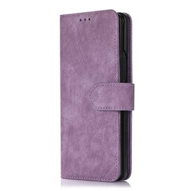 Imagem de Capa de telefone tipo carteira crossbody para Samsung Galaxy Z Fold 4 3 5G slot para cartões de crédito capa traseira de couro com cordão & Porta caneta, roxo, para Galaxy Z Fold4 5G