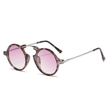 Imagem de Óculos de sol redondos pequenos vintage Steampunk masculinos óculos de sol punk para mulheres com estojo, padrão âmbar, com uma caixa