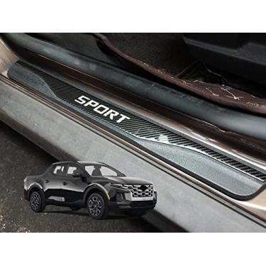 Imagem de Kit para Hyundai Santa Cruz peitoril da porta acessórios de proteção de placa de desgaste, guarnição da capa de fibra de carbono do carro 2022 2023