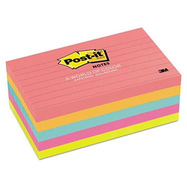 Imagem de 3M 6355An Post-It Lined Note Pads, 3 X 5, Cape Town Colors, 5 Pads/Pack