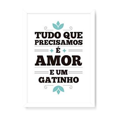 Imagem de Arte Maníacos Quadro Decorativo Amor e Gatinho - 23x16,25cm (Moldura em laca branca)