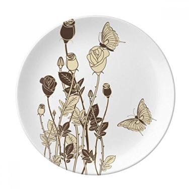 Imagem de Prato decorativo de folhas de borboleta de rosas para plantas de porcelana salver louça de jantar