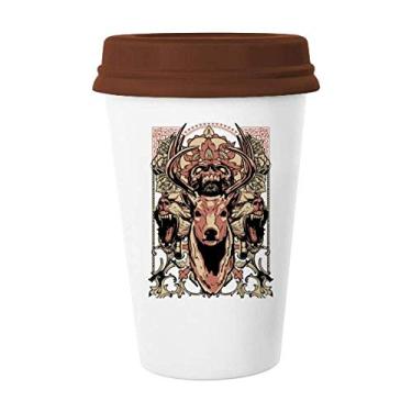 Imagem de Caveiras de flores urso cervo art déco, presente moderno caneca café bebendo vidro cerâmica copo tampa