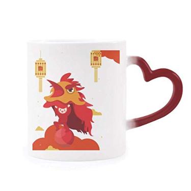 Imagem de Caneca sensível ao calor Red Lantern Lion Dance China Town Caneca vermelha muda de cor