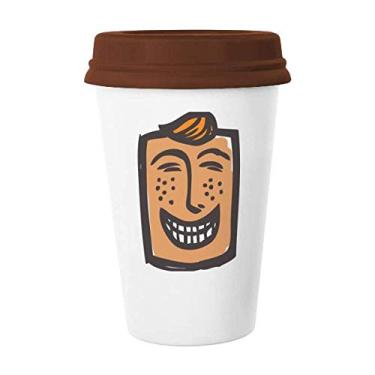Imagem de Caneca Laugh abstrata com desenho de rosto Smail caneca de café copo de cerâmica