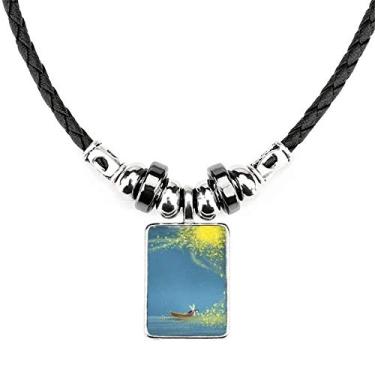 Imagem de DIYthinker Colar Silent Night Light Boat Fairy Fuying Painting Necklace Jewelry Torque Leather Rope Pendant