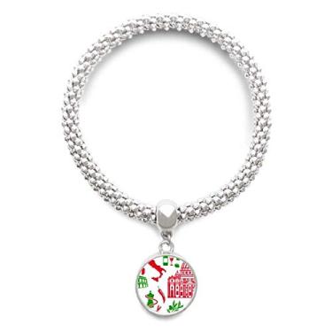 Imagem de DIYthinker Pulseira de prata com pingente redondo da bandeira da Itália