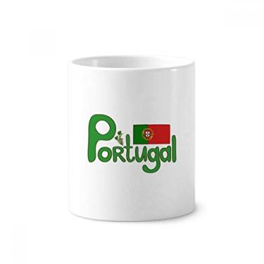 Imagem de Suporte para caneta de escova de dentes com bandeira nacional de Portugal com suporte de cerâmica