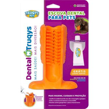 Imagem de Escova Dental Truqys Pets Laranja para Cães - Tam. P