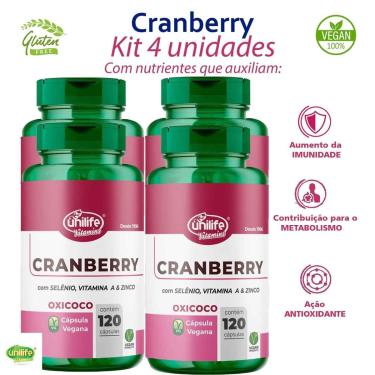 Imagem de kit 4x Cranberry Unilife Suplemento em Cápsulas 500 mg 480 cps Vegano-Unissex