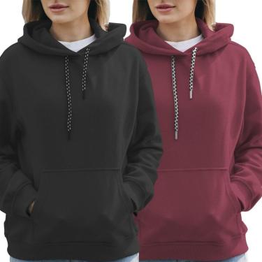 Imagem de Kit 2 Blusas Moletom Canguru com Capuz Liso Sem Estampa Feminino Adulto-Feminino
