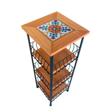 Imagem de Fruteira de Ferro e Madeira Grande 3 Andares Com Ladrilho Hidráulico Artesanal