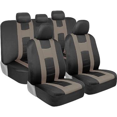 Imagem de BDK CarXS Capas de assento para carros, capas de assento de carro de dois tons bege com capa de assento traseiro combinando, feitas para caber na maioria dos veículos de caminhão, SUV, acessórios internos de carro, conjunto completo de capa de assento de carro