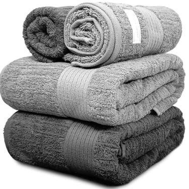 Imagem de Jogo De Banho Gigante Buddemeyer - Toalha Banhão Fio Penteado Canelado - 100% Algodão - Kit 4 Peças (Cinza 3182/3177)
