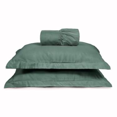 Imagem de Jogo De Lençol 3 Peças King Size 400 Fios Micropercal Poliéster Liso Toque Macio e Sofisticado com Elástico Verde