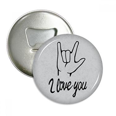 Imagem de Abridor de garrafa redondo preto I Love You personalizado com gesto para geladeira com emblema, 3 peças, presente