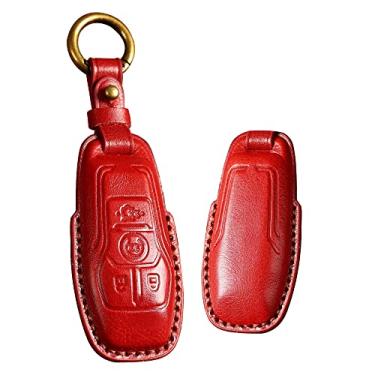 Imagem de HIBEYO Capa de chave de 4 botões para Ford Mondeo Ka Fiesta Focus Galaxy Mustang Kuga Edge Lincoln Fusion Mkz Mkc Explore Explorer Escape Raptor F150 F250 F350 F450 F550 Acessórios de carro - Vermelho