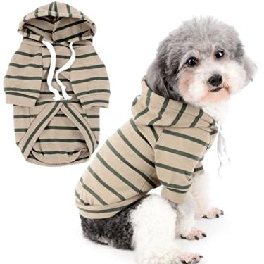 Imagem de Zunea Camisas com capuz para cães pequenos médios listradas roupas de cachorrinho pulôver moletom macio manga curta camiseta básica animal de estimação menina menino roupas para todas as estações