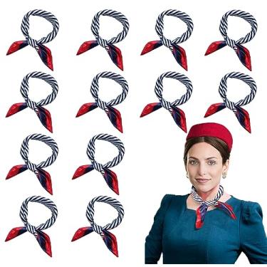 Imagem de WETEPUXI Cachecol marinheiro vermelho, branco e azul, imitação de comissária de bordo, 12 peças, para mulheres, aeromoças