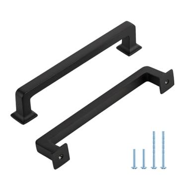 Imagem de Ravinte Hardware Puxadores de armário de cozinha puxadores de armário de 12,7 cm preto pacote com 5, puxadores de gaveta quadrados puxadores de armário de 12,7 cm de furo central maçanetas de porta de