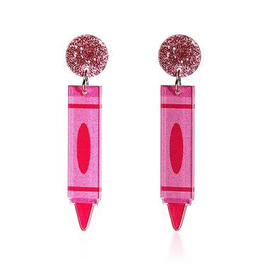 Imagem de Lindo conjunto de brincos de giz de cera para professores para mulheres, meninas, livro de lápis engraçado, de acrílico, de madeira, para agradecimento dos professores, dia de volta às aulas, joias criativas presentes, Resina, Ágata