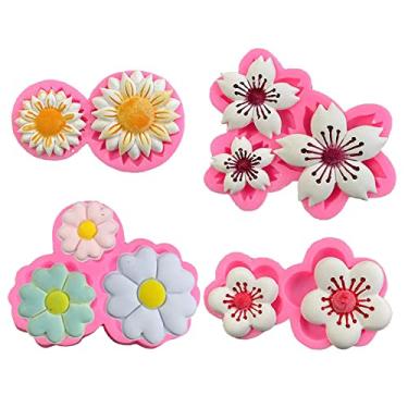 Imagem de Cestony 4 moldes de silicone para flores de ameixa, flores de cerejeira e crisântemos para fazer você mesmo bolo, fondant, biscoitos, sabonete, pudim de açúcar, chocolate, doces duros, sobremesa,