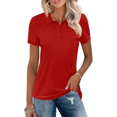 Imagem de TFSDOD Camisa polo feminina de golfe com gola e manga curta, leve, com absorção de umidade, casual, 3 botões, Vermelho, G
