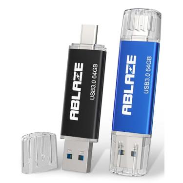 Imagem de ABLAZE Unidade flash USB C de 64 GB, pacote com 2, Dual USB 3.0 + pen drive tipo C compatível com iPhone 16/15, smartphone Android, computador, tablet, Mac, laptop (pacote com 2)