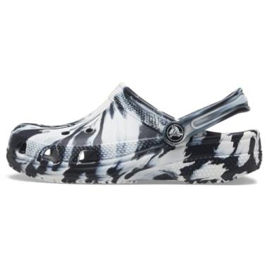 Imagem de Crocs Tamanco infantil clássico marmorizado tie dye, preto/branco, 2 crianças pequenas
