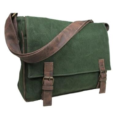 Imagem de Bolsa Pasta Transversal Carteiro Notebook Laptop em Lona Masculino Feminino (Verde)