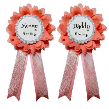 Imagem de Chicelite Kit de alfinetes de corsage Daddy to be & Mommy to be, adereços para fotos de chá de bebê, botão de roseta para celebração de festa de revela gênero, Seda, Sem Pedra Preciosa