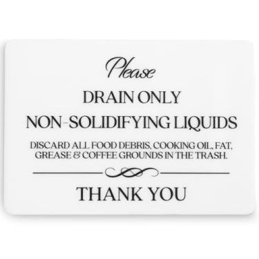 Imagem de Drene apenas líquidos não solidificantes pelo ralo (acrílico branco 12,7 x 9 cm) - Airbnb Essentials for Hosts Signs - Placas de Airbnb - Placas Vrbo