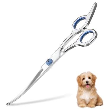 Imagem de Pets vv Tesoura curvada para cães de 19 cm com pontas redondas de segurança, tesoura profissional leve para cuidados com animais de estimação de aço inoxidável para cães, gatos, animais de estimação