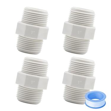 Imagem de HayEastdor 4 peças de encaixe de tubo de PVC de 2,5 cm bico sextavado G1 macho X G1 adaptador de acoplamento macho de conexão de tubulação de encanamento de rosca HE023-1