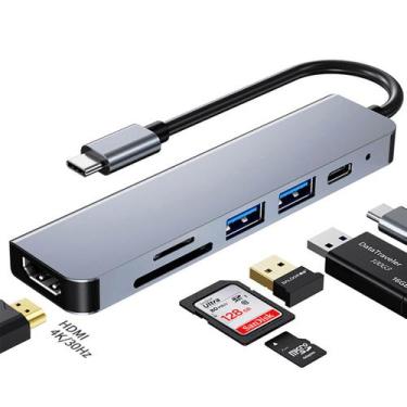 Imagem de Adaptador Hub 6 em 1 Tipo C 4K Hdmi Usb Sd Tf - Hars