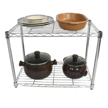 Imagem de Estante De Aço Cromado Com 2 Prateleiras Rack Aramado 1007 - Click Ara