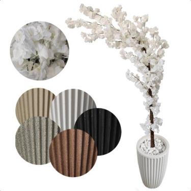 Imagem de Cerejeira Japonesa Artificial Curvada Branca Grande Vaso Decorativo - 