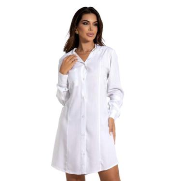 Imagem de Camisa Chemise Feminina Camisão Manga Longa Com Botões Vestido Saída D