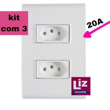 Imagem de Conjunto 3 Unidades Tomada Dupla 2P+T 20A/250V Tramontina Liz, Branco