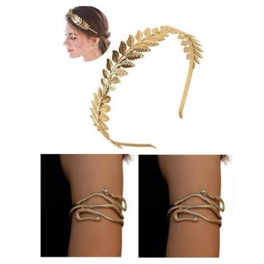 Imagem de Kit Arco Tiara Coroa Deusa Grega C/ 2 Braceletes - CM Presentes e Fant