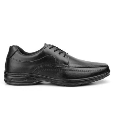 Imagem de Sapato Social Oxford Masculino Casual Preto Cadarço Palmilha Anatômica