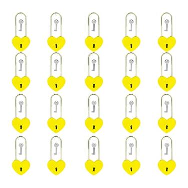 Imagem de VeYocilk 20 peças, 8,9 cm (3,5"), 50 mm, cadeado de coração único, cadeado de coração amarelo com chave para casamentos, namorados, aniversário, viagem (com chave)