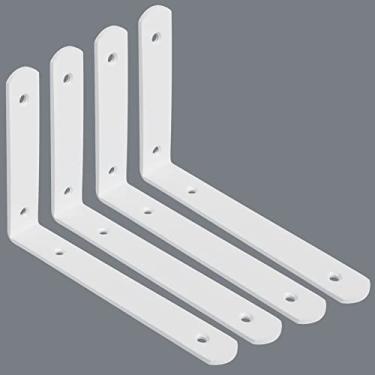 Imagem de Alise Suportes de prateleira flutuantes, suporte branco para prateleiras, suporte de canto em L resistente, suportes angulares de junta de aço inoxidável para suporte de pendurar em tábua de madeira