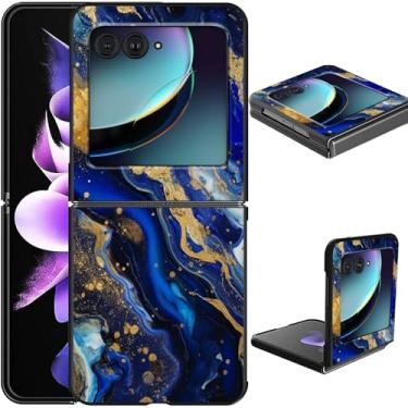 Imagem de GFRGTFHYT Capa para celular Motorola Moto Razr 2025/2024, fina, leve, rígida, com design de mármore azul, carregamento sem fio, antiarranhões, à prova de choque, capa protetora para Moto Razr 60/50 5G