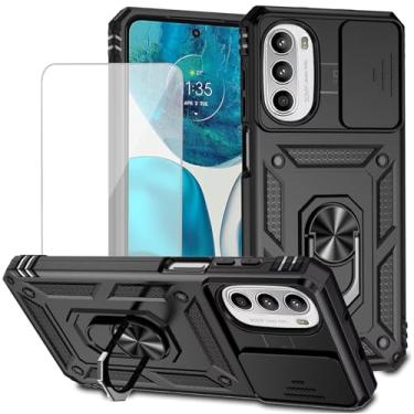 Imagem de Yodueiv Capa para Moto G52 4G/Motorola G82 5G XT2225-1 com protetor de tela de vidro temperado e capa de câmera deslizante, anel magnético para carro, suporte de suporte, capa protetora para Motorola