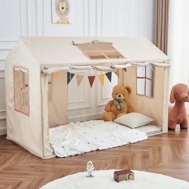 Imagem de WANFASO Tenda para cama de solteiro, barraca infantil com 2 portas, respirável, forte, barraca de dormir para crianças e adultos (Twin, cáqui)