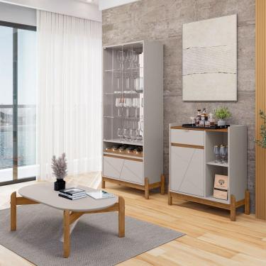 Imagem de Sala de Estar Completa Bahrein 3 Portas 2 Gavetas 3 Peças Off White/Cedro - Pnr Móveis